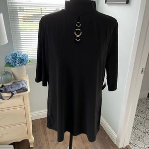 Womens xl knit black mock neck short sleeve top